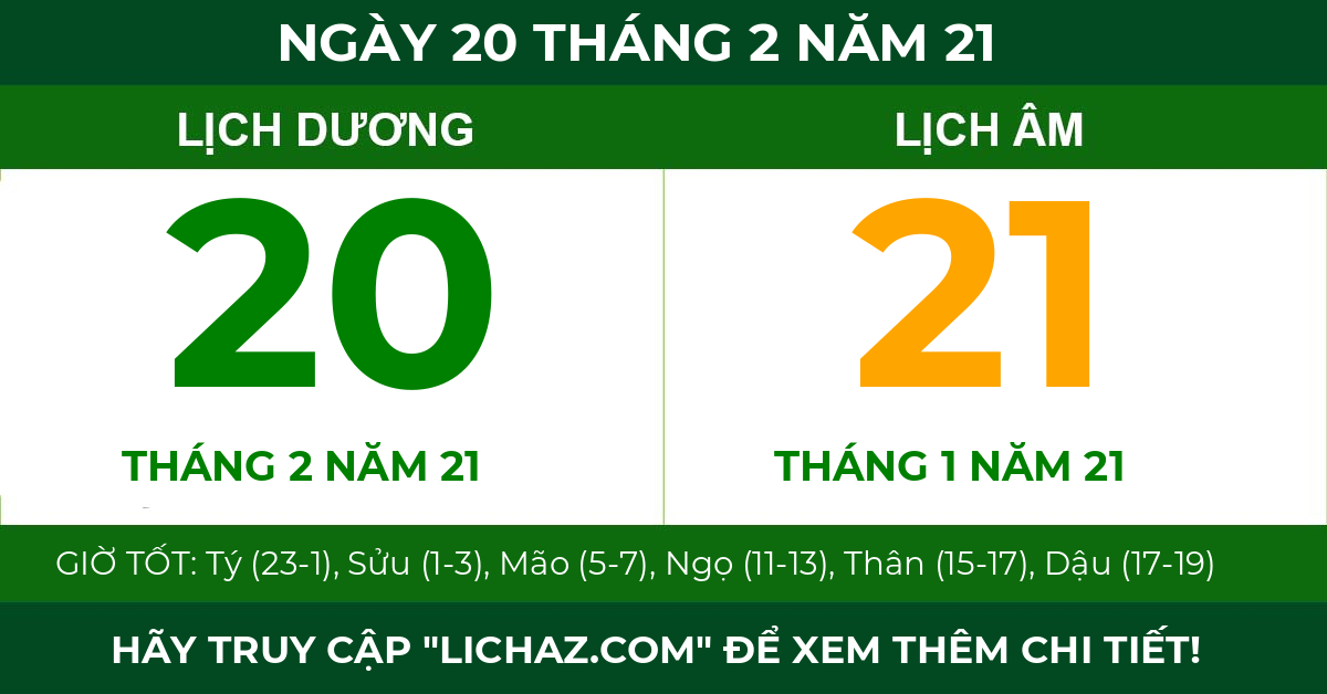 lịch âm ngày 20 tháng 2 năm 21