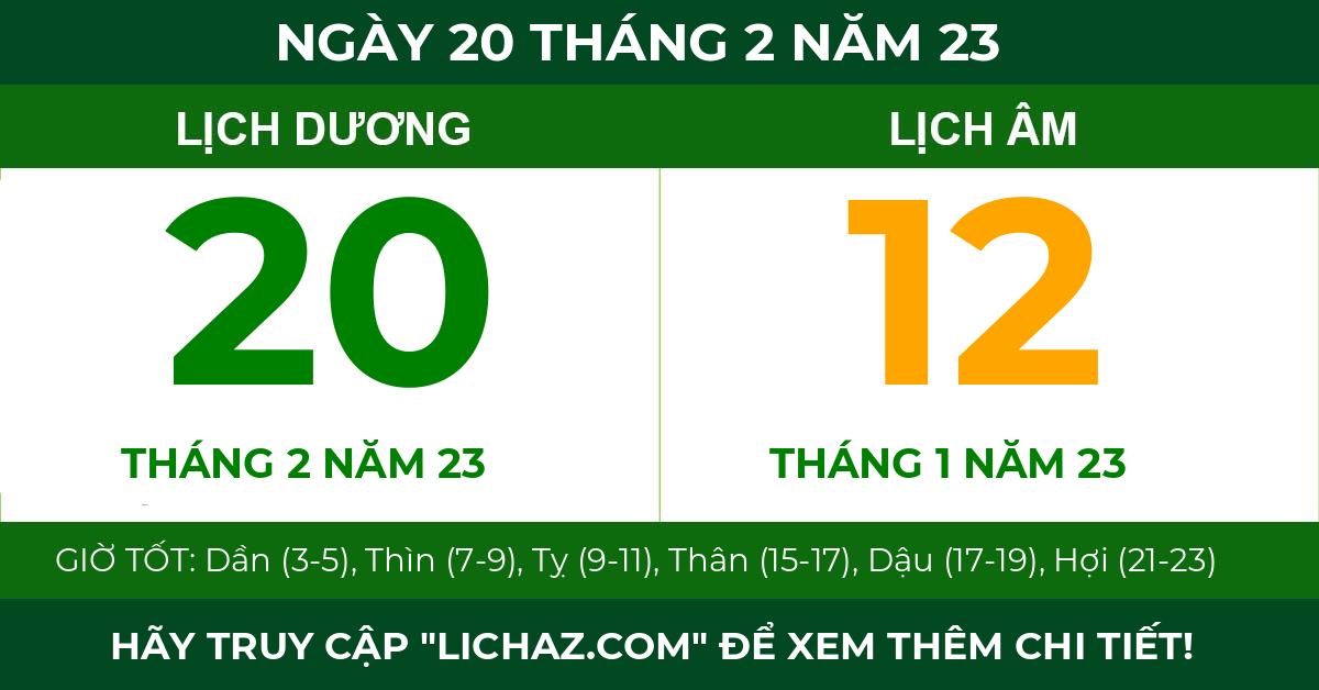 lịch âm ngày 20 tháng 2 năm 23
