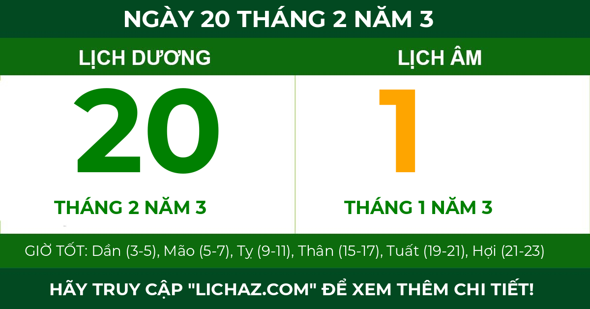 lịch âm ngày 20 tháng 2 năm 3