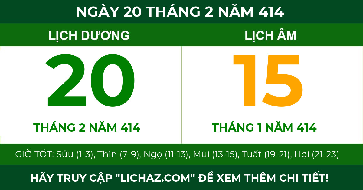 lịch âm ngày 20 tháng 2 năm 414