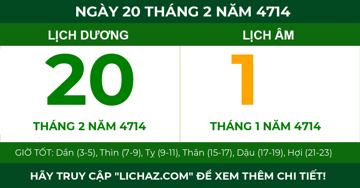 lịch âm ngày 20 tháng 2 năm 4714