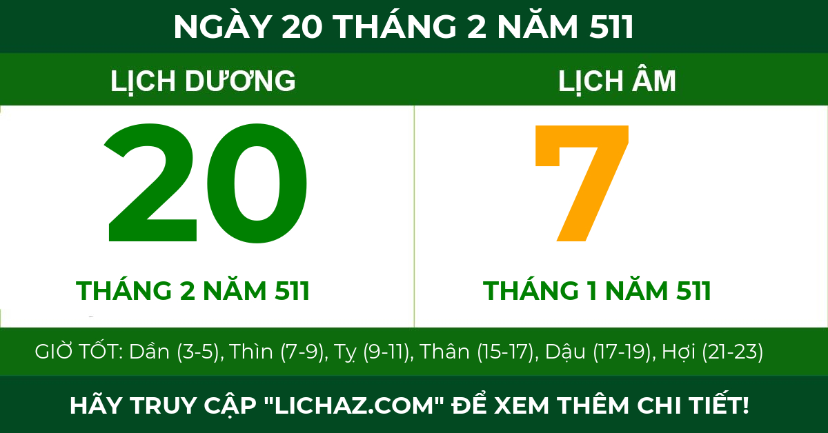 lịch âm ngày 20 tháng 2 năm 511