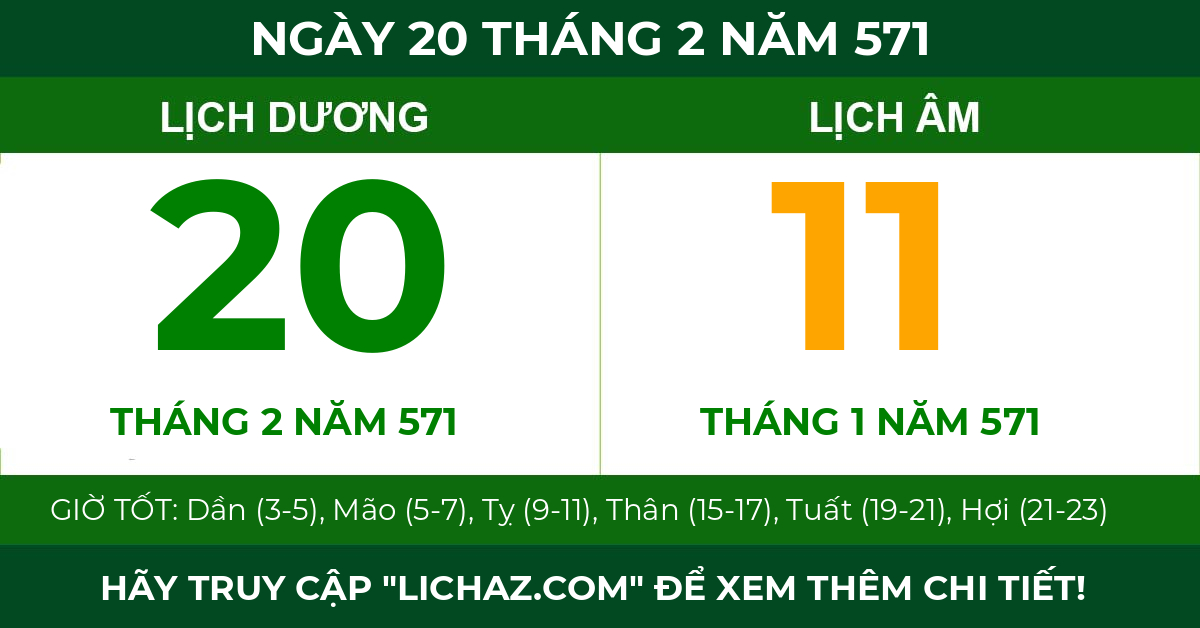 lịch âm ngày 20 tháng 2 năm 571