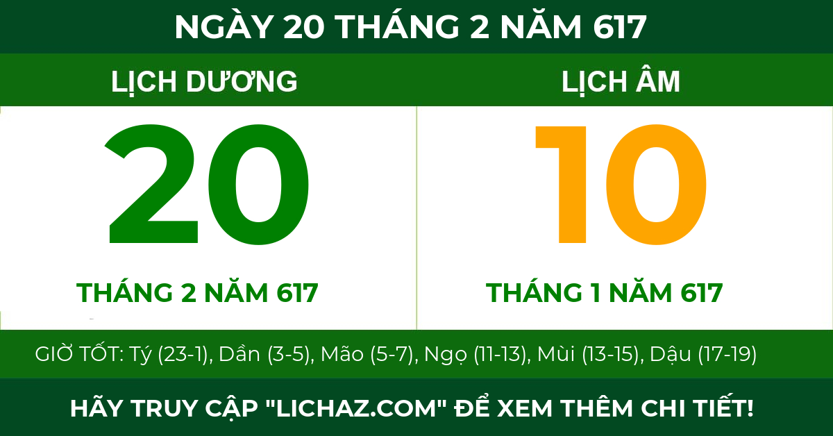 lịch âm ngày 20 tháng 2 năm 617