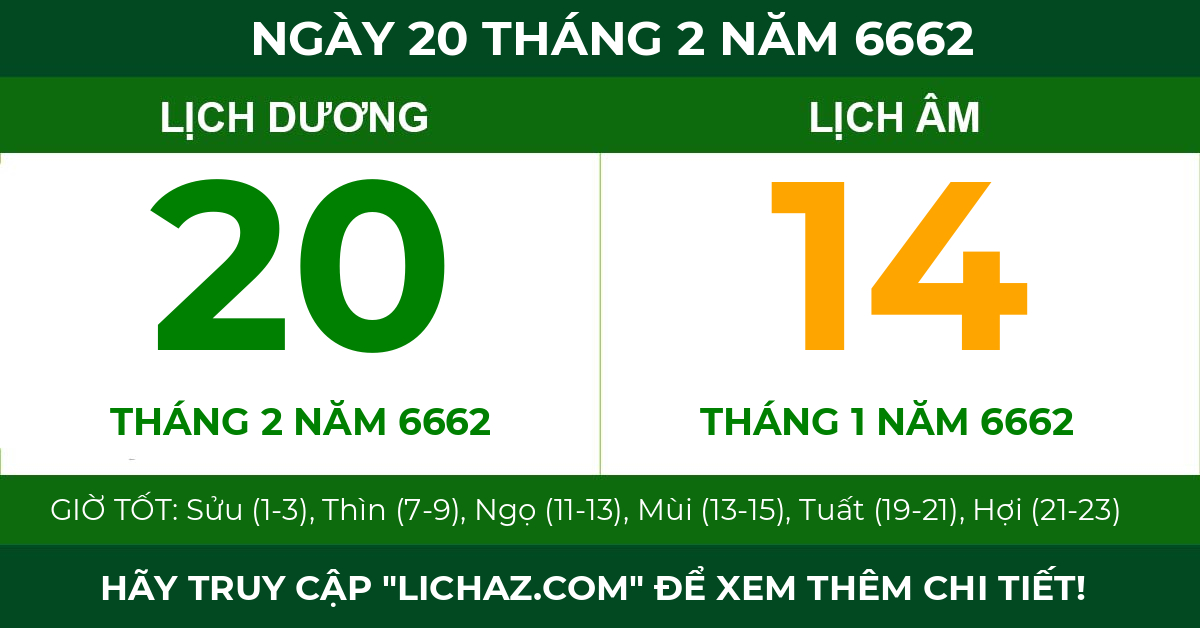 lịch âm ngày 20 tháng 2 năm 6662