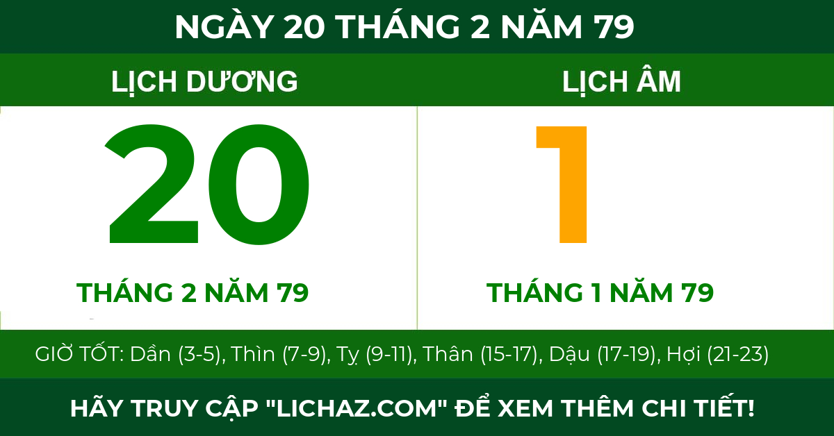 lịch âm ngày 20 tháng 2 năm 79