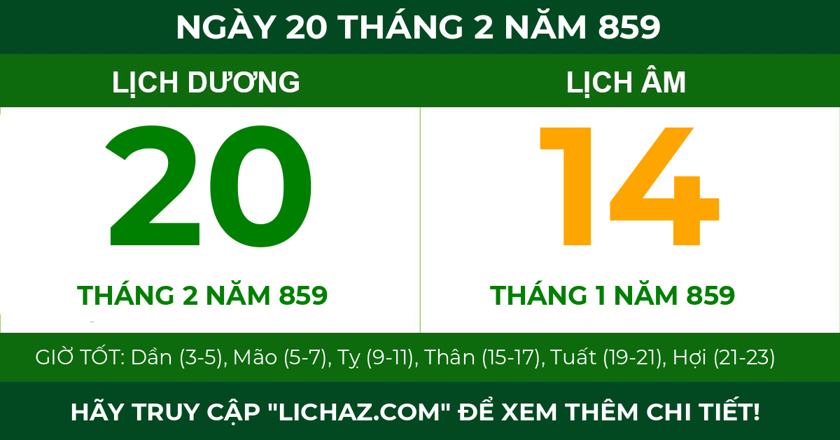 lịch âm ngày 20 tháng 2 năm 859