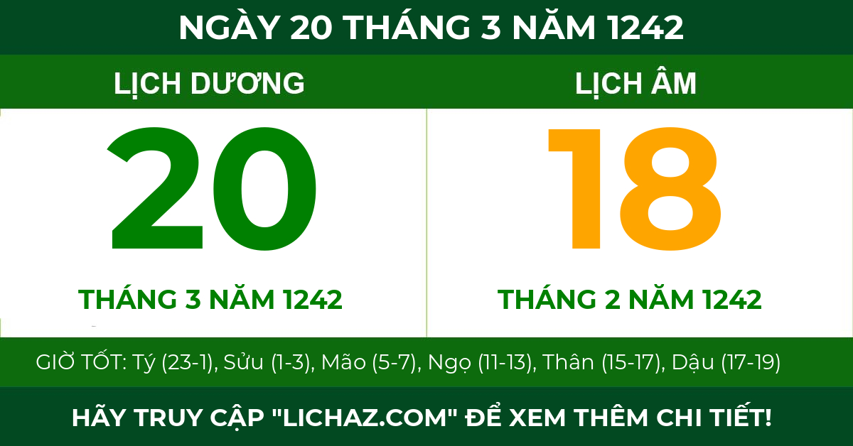 lịch âm ngày 20 tháng 3 năm 1242