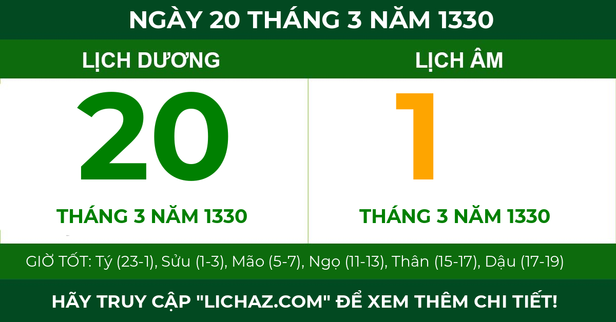 lịch âm ngày 20 tháng 3 năm 1330