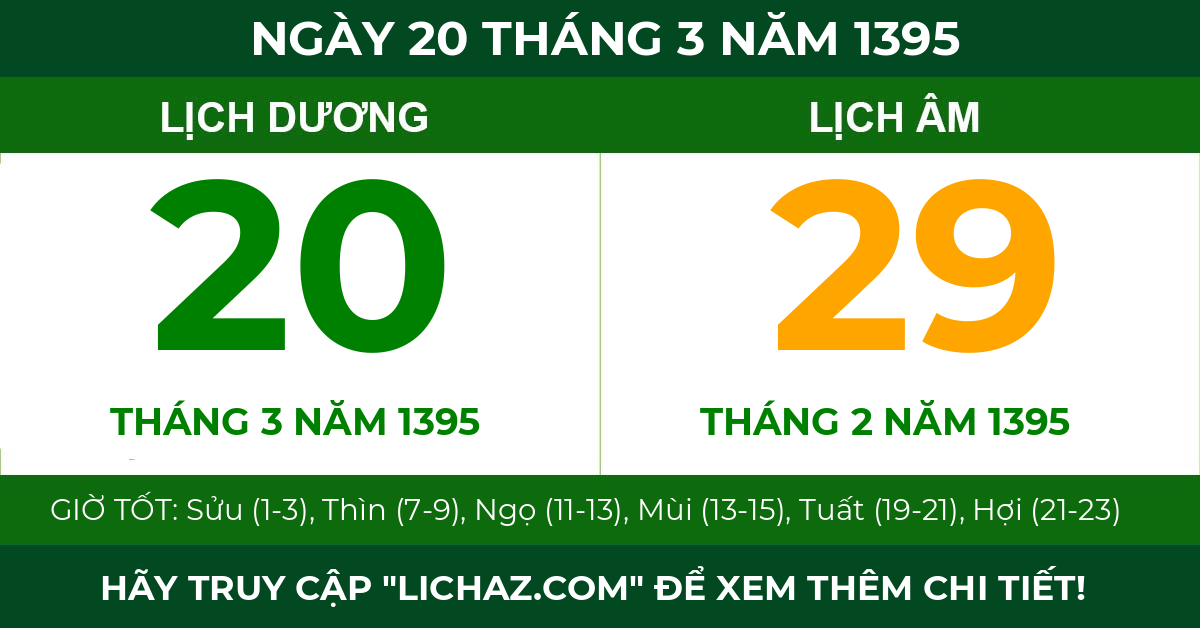 lịch âm ngày 20 tháng 3 năm 1395