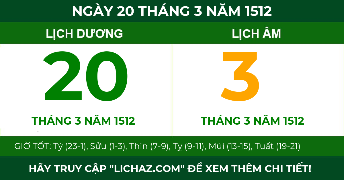 lịch âm ngày 20 tháng 3 năm 1512
