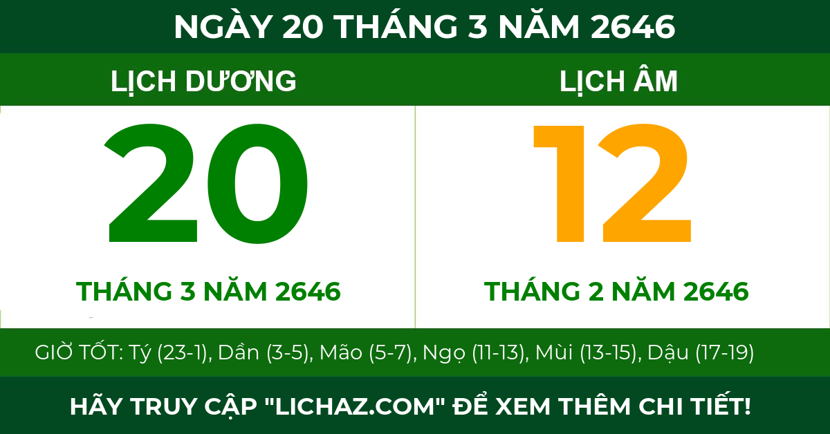 lịch âm ngày 20 tháng 3 năm 2646