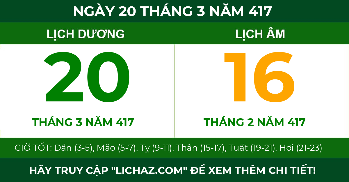 lịch âm ngày 20 tháng 3 năm 417