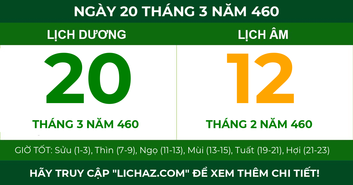 lịch âm ngày 20 tháng 3 năm 460