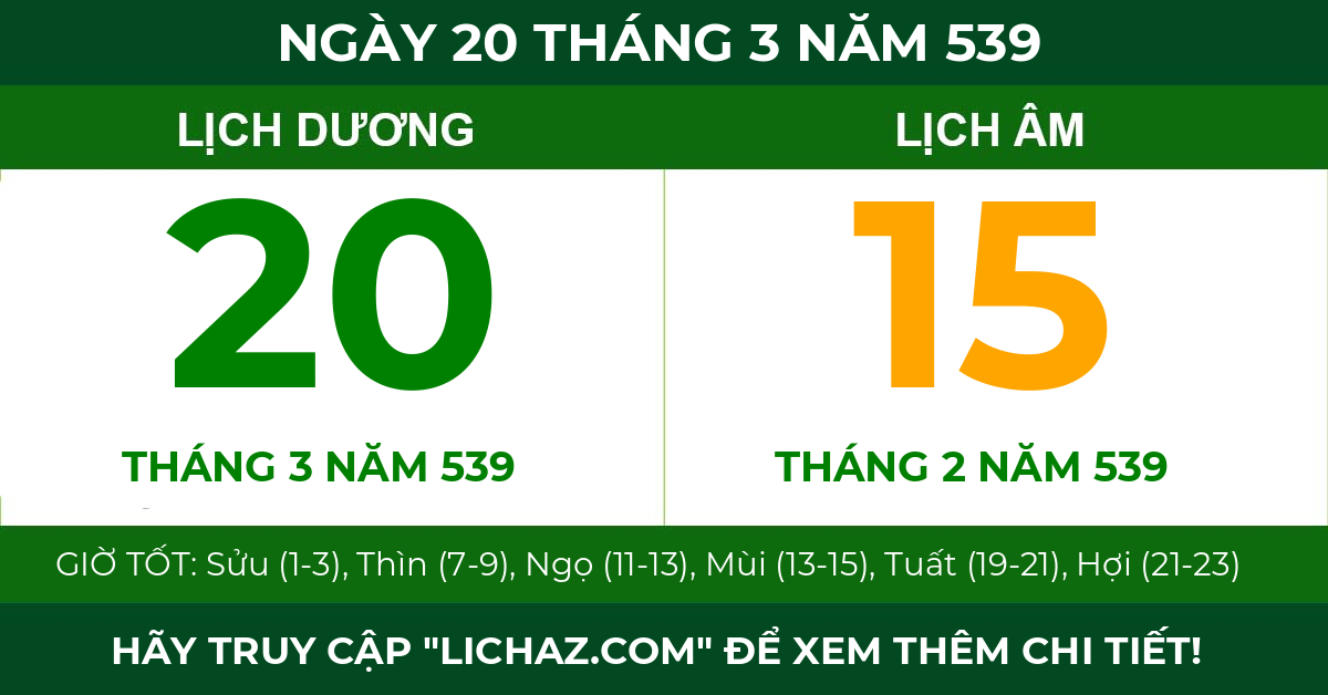 lịch âm ngày 20 tháng 3 năm 539