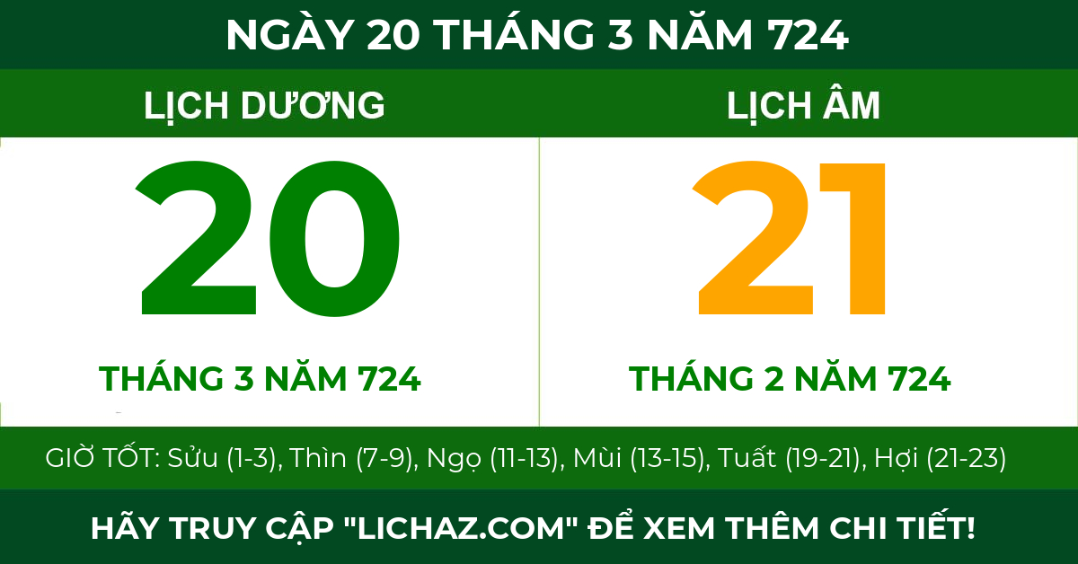 lịch âm ngày 20 tháng 3 năm 724