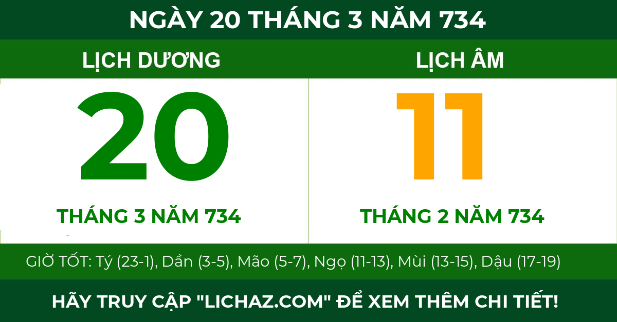 lịch âm ngày 20 tháng 3 năm 734