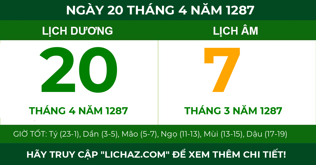 lịch âm ngày 20 tháng 4 năm 1287