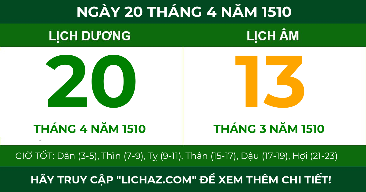 lịch âm ngày 20 tháng 4 năm 1510