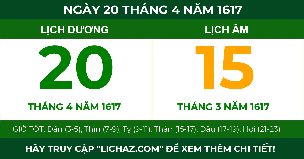 lịch âm ngày 20 tháng 4 năm 1617