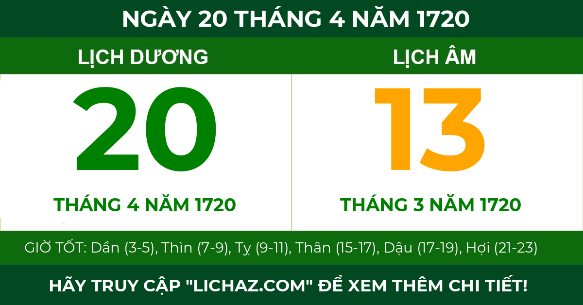 lịch âm ngày 20 tháng 4 năm 1720