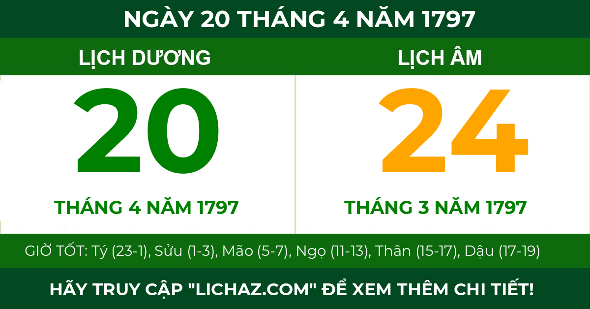 lịch âm ngày 20 tháng 4 năm 1797