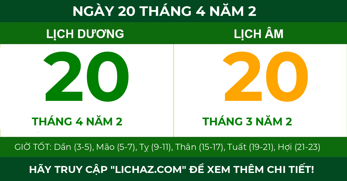 lịch âm ngày 20 tháng 4 năm 2