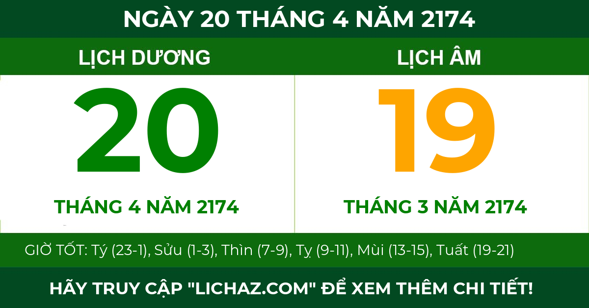 lịch âm ngày 20 tháng 4 năm 2174