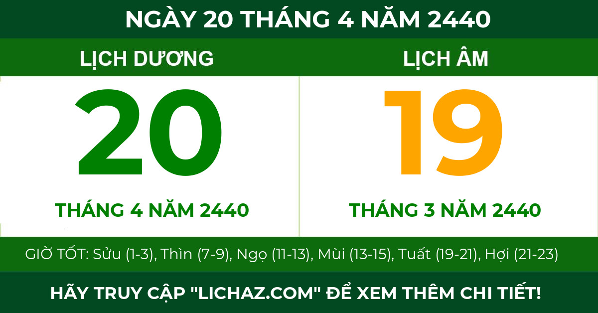 lịch âm ngày 20 tháng 4 năm 2440