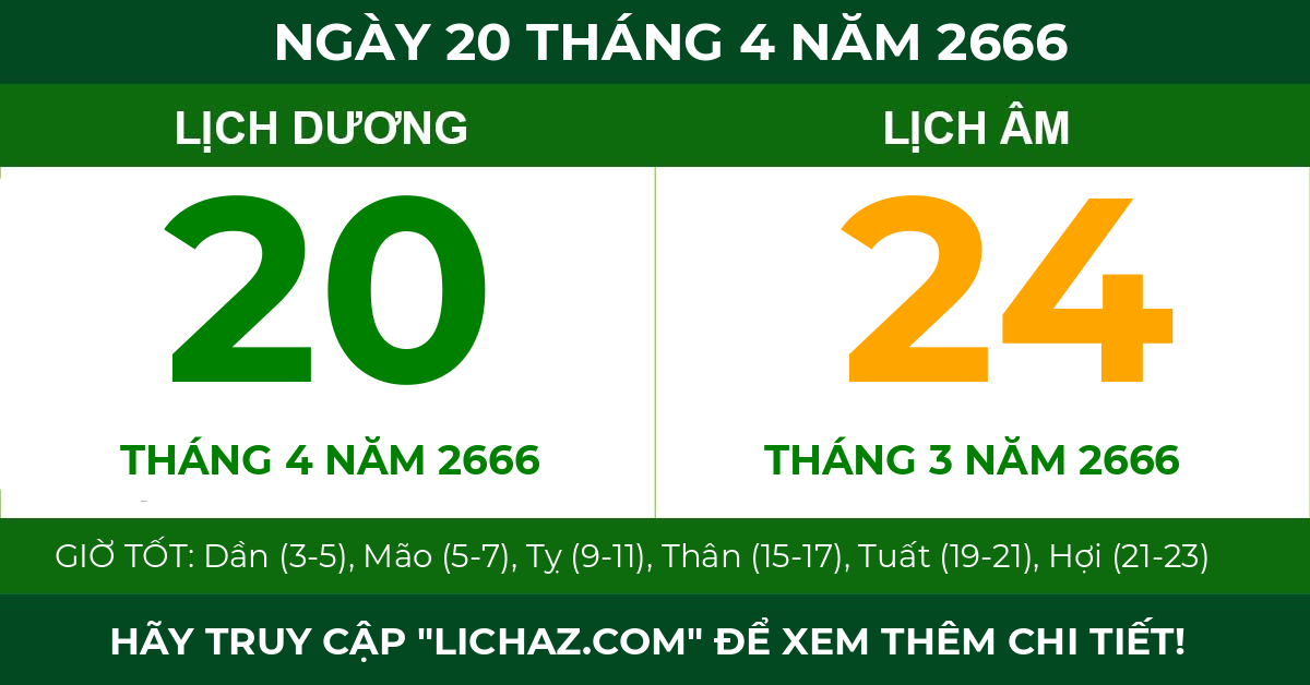 lịch âm ngày 20 tháng 4 năm 2666