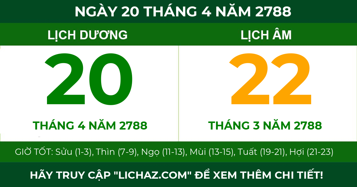 lịch âm ngày 20 tháng 4 năm 2788