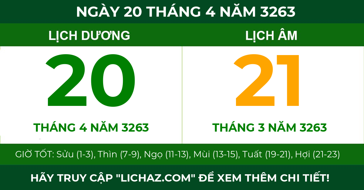 lịch âm ngày 20 tháng 4 năm 3263