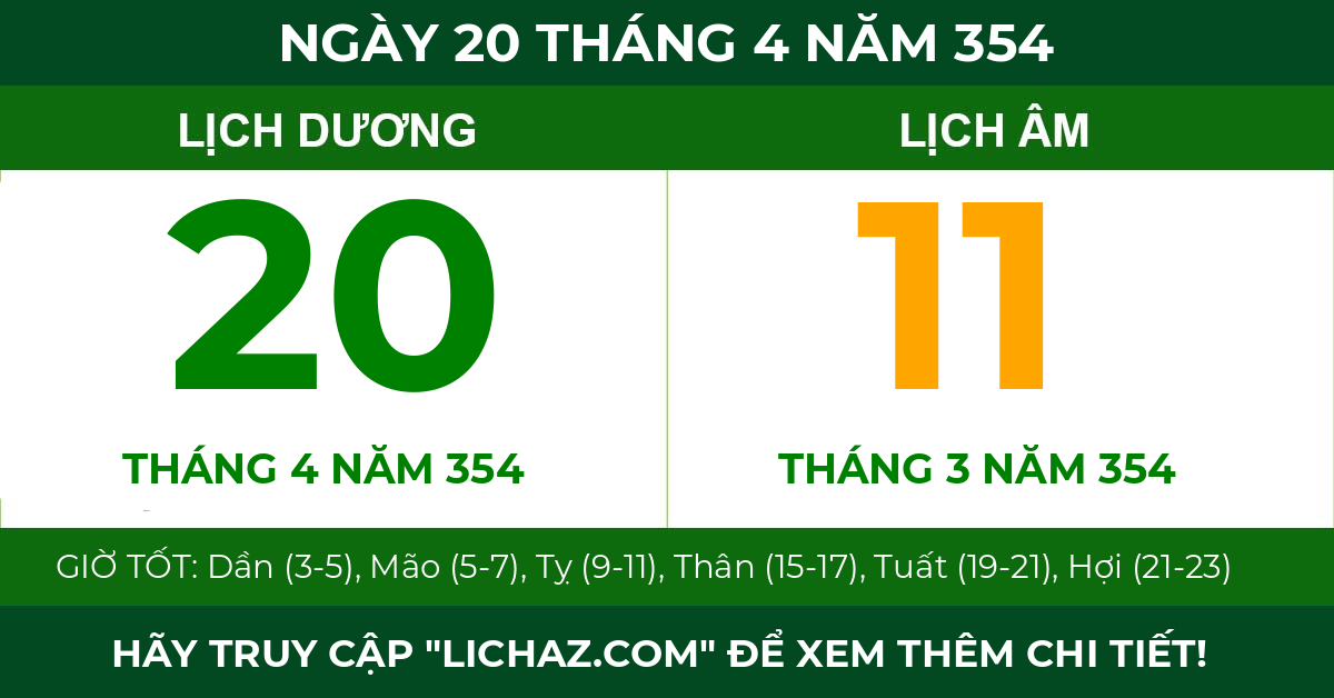 lịch âm ngày 20 tháng 4 năm 354