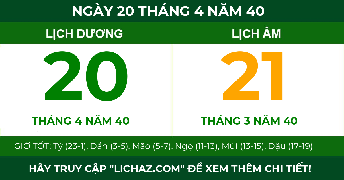 lịch âm ngày 20 tháng 4 năm 40