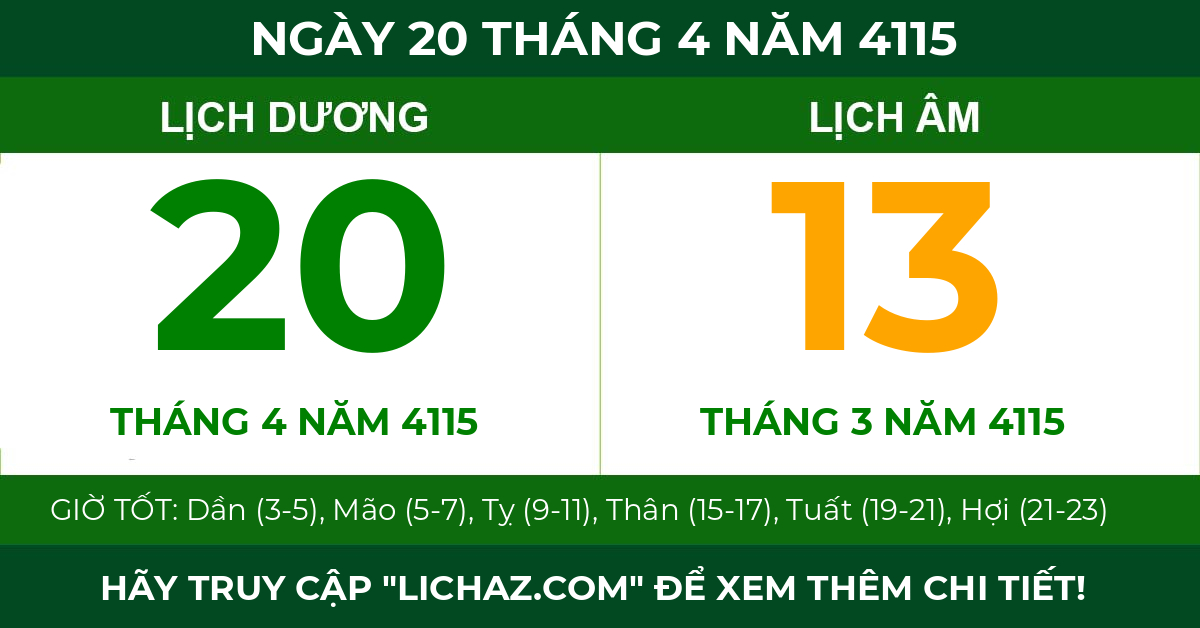 lịch âm ngày 20 tháng 4 năm 4115