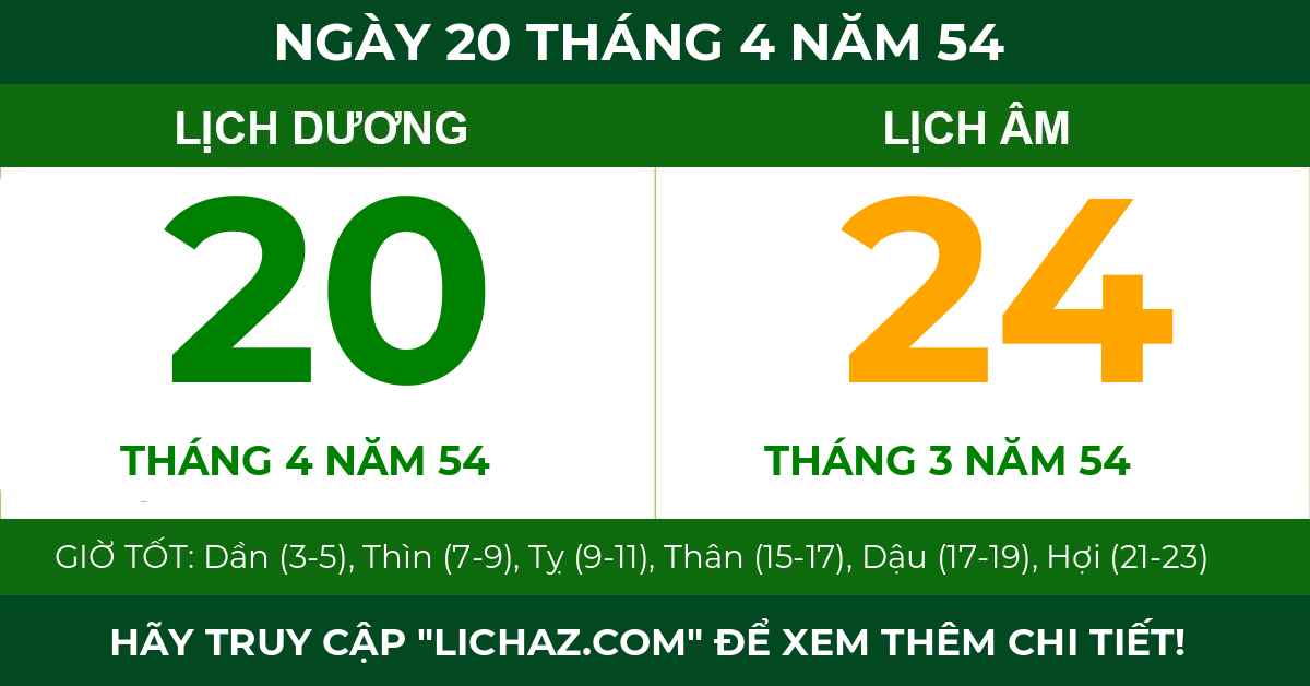lịch âm ngày 20 tháng 4 năm 54
