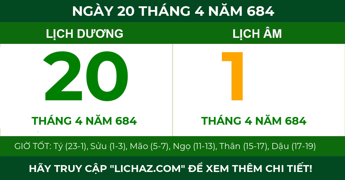 lịch âm ngày 20 tháng 4 năm 684