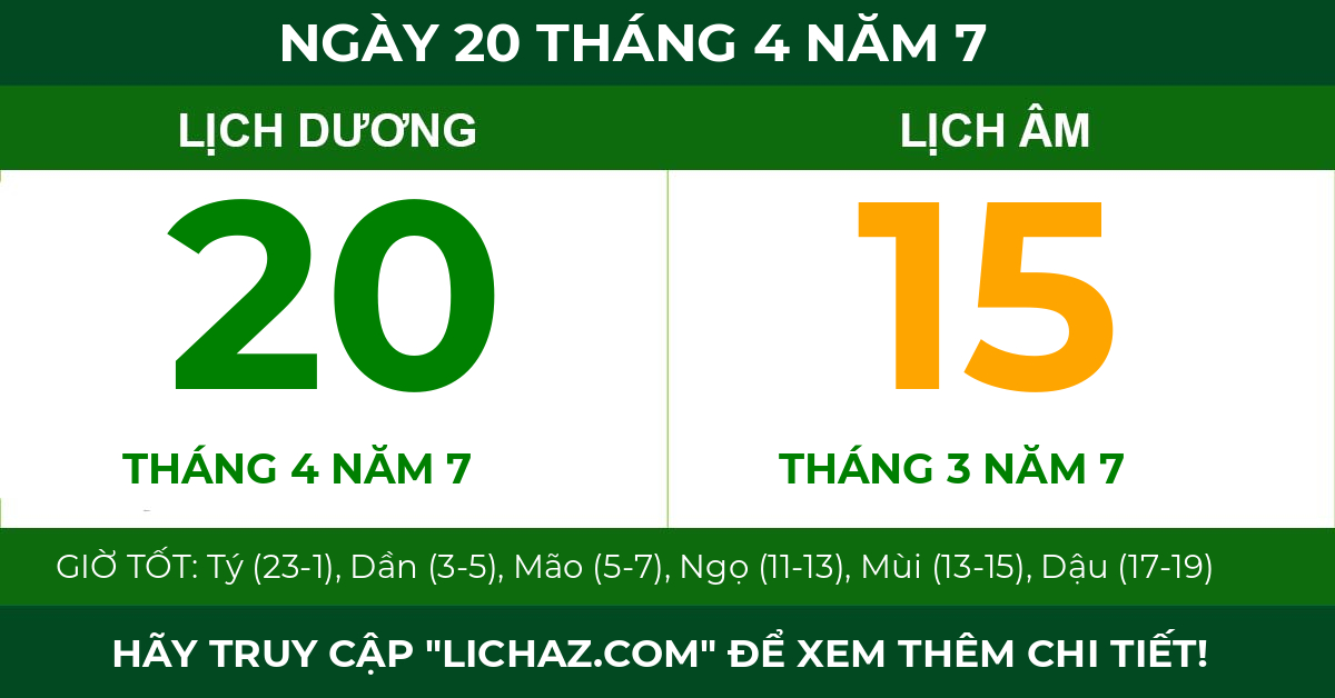 lịch âm ngày 20 tháng 4 năm 7