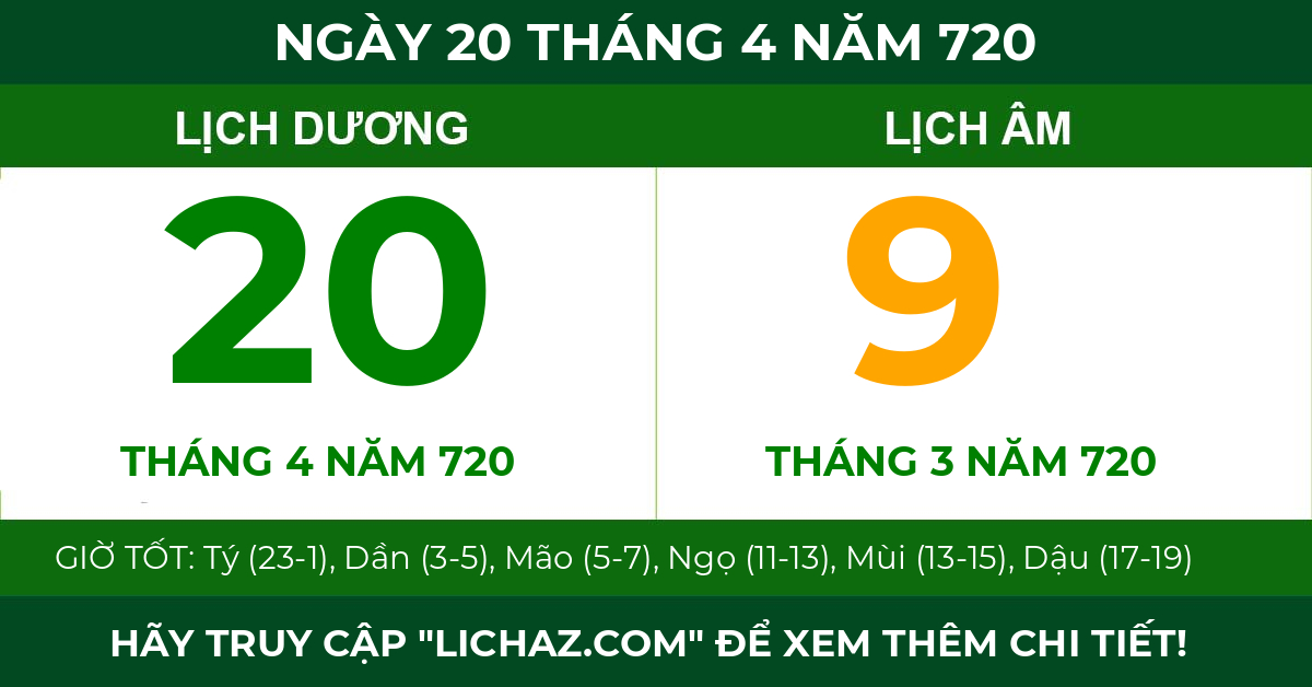 lịch âm ngày 20 tháng 4 năm 720