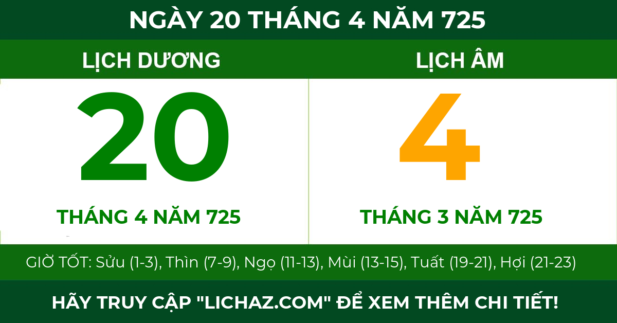 lịch âm ngày 20 tháng 4 năm 725