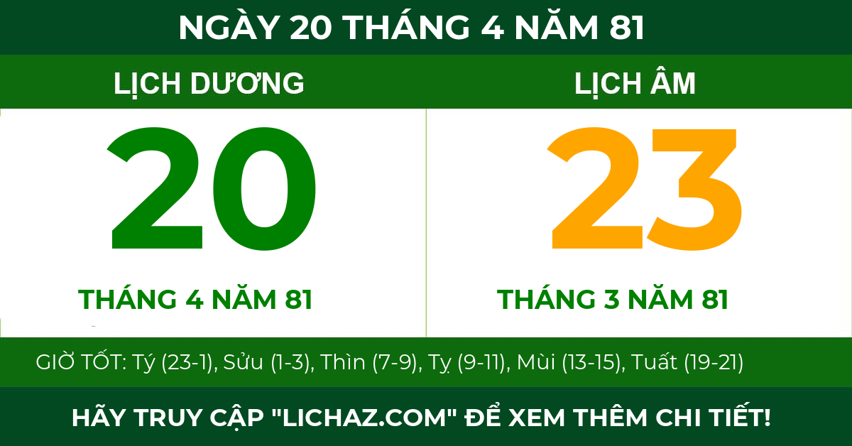 lịch âm ngày 20 tháng 4 năm 81