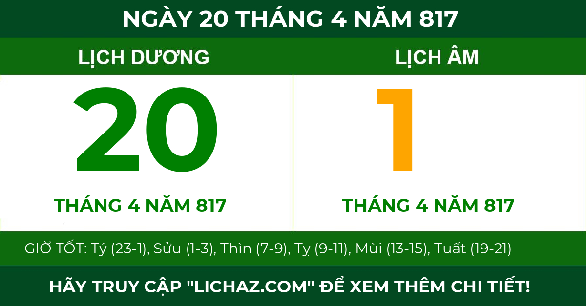 lịch âm ngày 20 tháng 4 năm 817