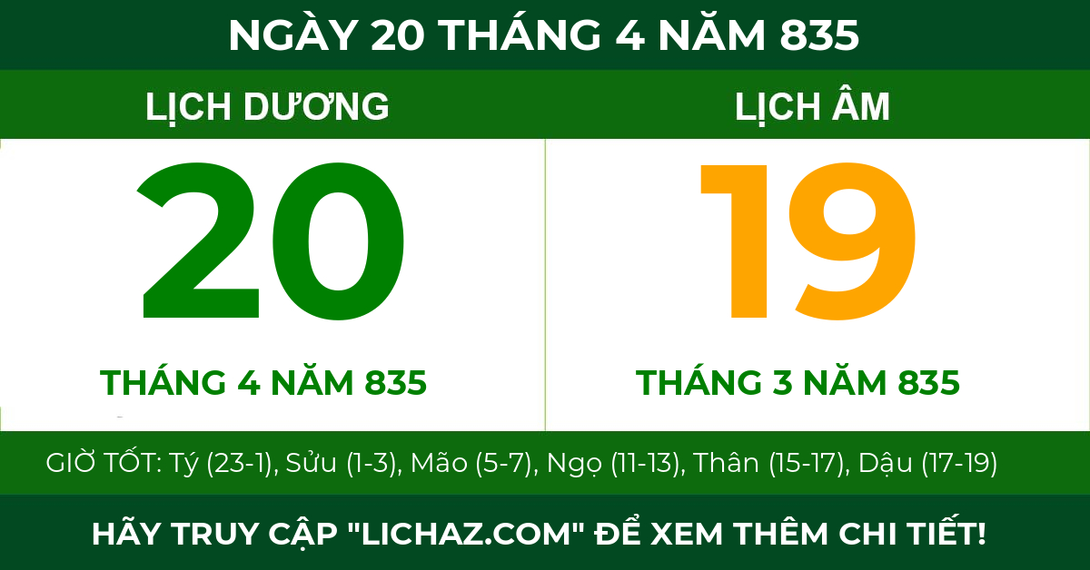 lịch âm ngày 20 tháng 4 năm 835