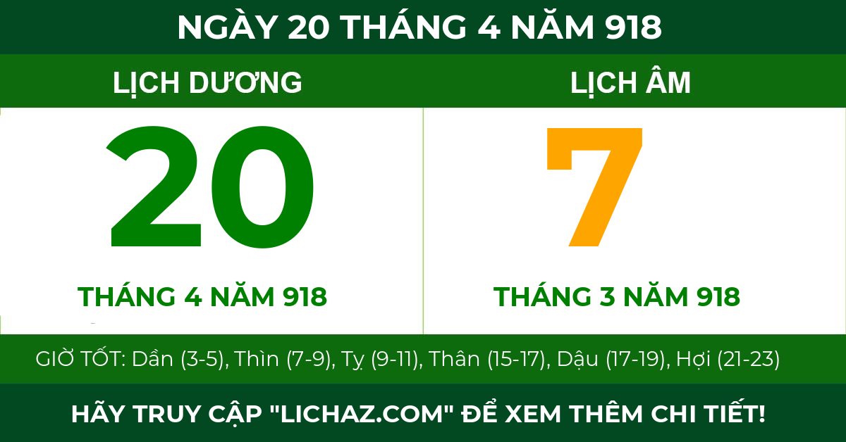 lịch âm ngày 20 tháng 4 năm 918