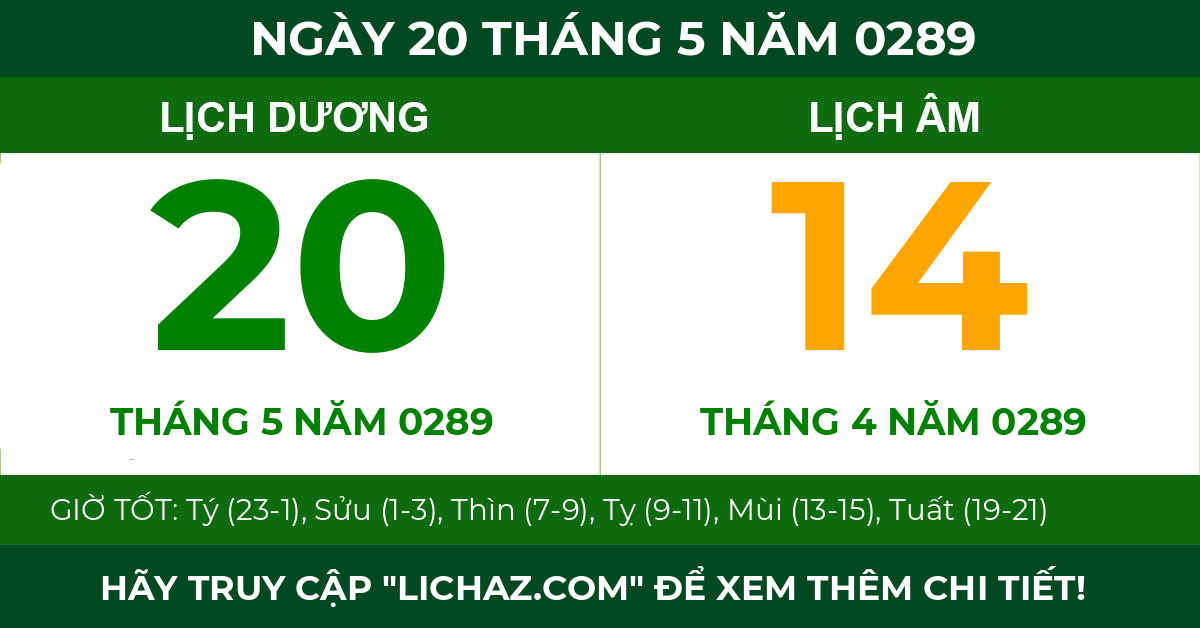 lịch âm ngày 20 tháng 5 năm 0289