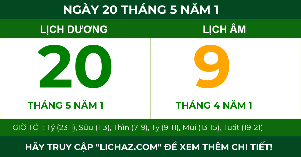lịch âm ngày 20 tháng 5 năm 1
