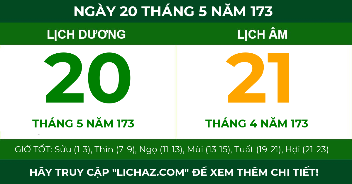 lịch âm ngày 20 tháng 5 năm 173