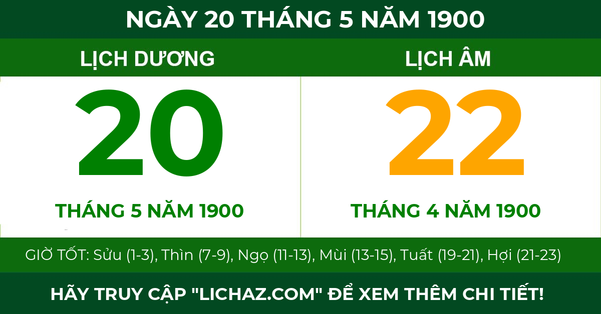 lịch âm ngày 20 tháng 5 năm 1900