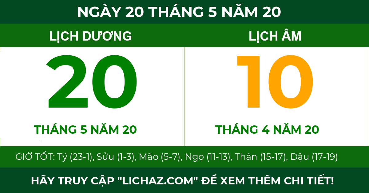 lịch âm ngày 20 tháng 5 năm 20