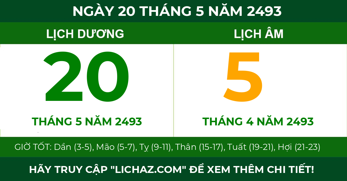 lịch âm ngày 20 tháng 5 năm 2493